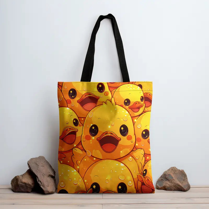 Yellow Duck Pattern Tote Bag