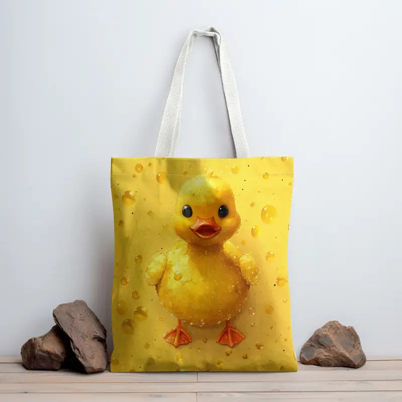 Yellow Duck Pattern Tote Bag