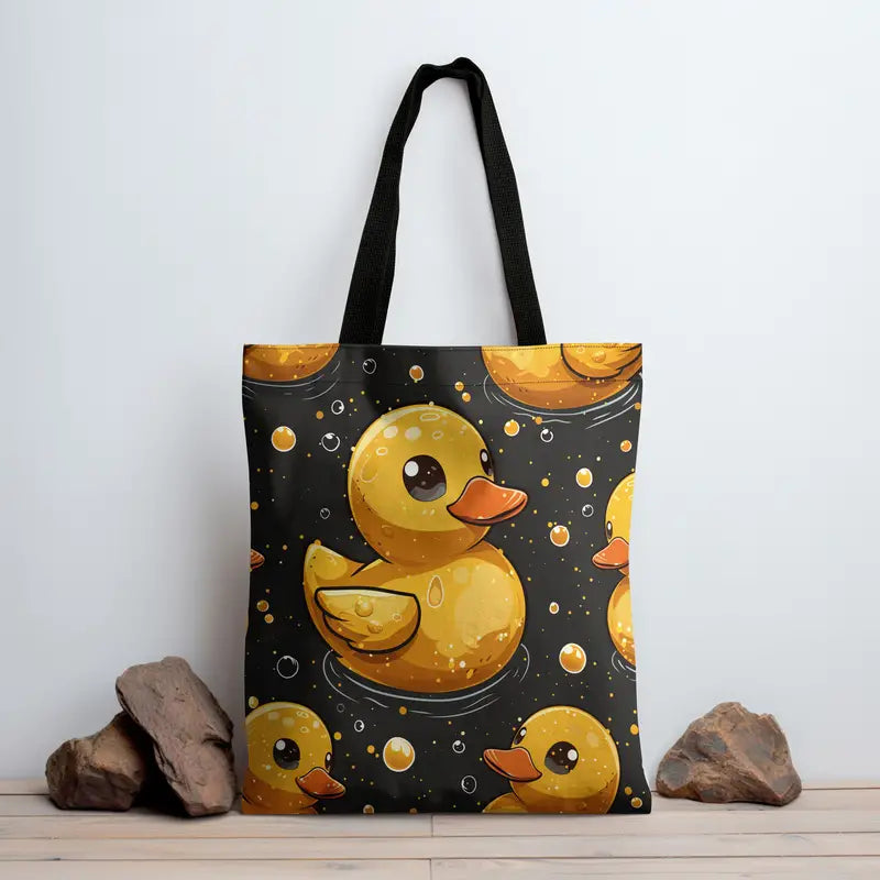 Yellow Duck Pattern Tote Bag