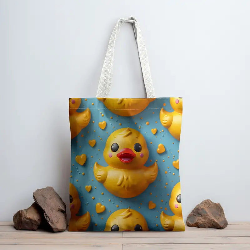 Yellow Duck Pattern Tote Bag