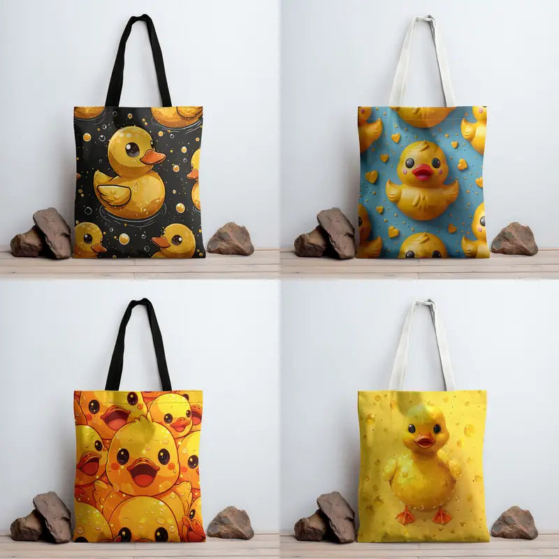 Yellow Duck Pattern Tote Bag