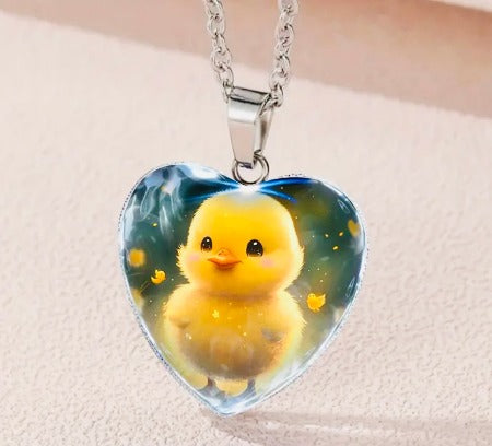 Heart-shaped Pendant Necklace With Yellow Duck