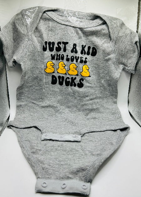 Baby onesie “Just a kid who loves ducks”