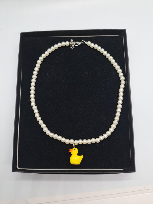 Pearl rubber duck necklace